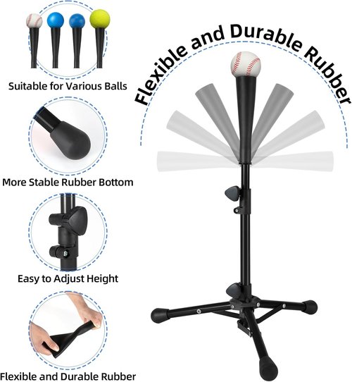 Baseball Tee for Kids - Adjustable Batting Tee 20.85 to 31.30 Inches | Foldable & Stable with Portable Bag