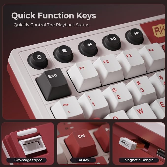 RK ROYAL KLUDGE M87 Wireless Gaming Keyboard with Screen & Dual Knobs, Red | Bluetooth/2.4G/Wired, Hot Swappable Cream Switches, 5-Layer Noise Dampening Gasket Structure,Compact 75% Size for PC/WIN/Mac