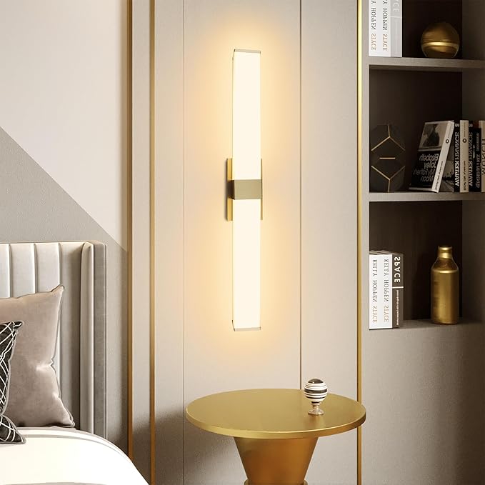 Kalium 33in Modern Wall Sconces, Dimmable Bathroom Vanity Lights, 3000K Warm White LED Indoor Sconces Lighting for Bathroom, Stairs, Living Room, Bedroom. Hardwired.