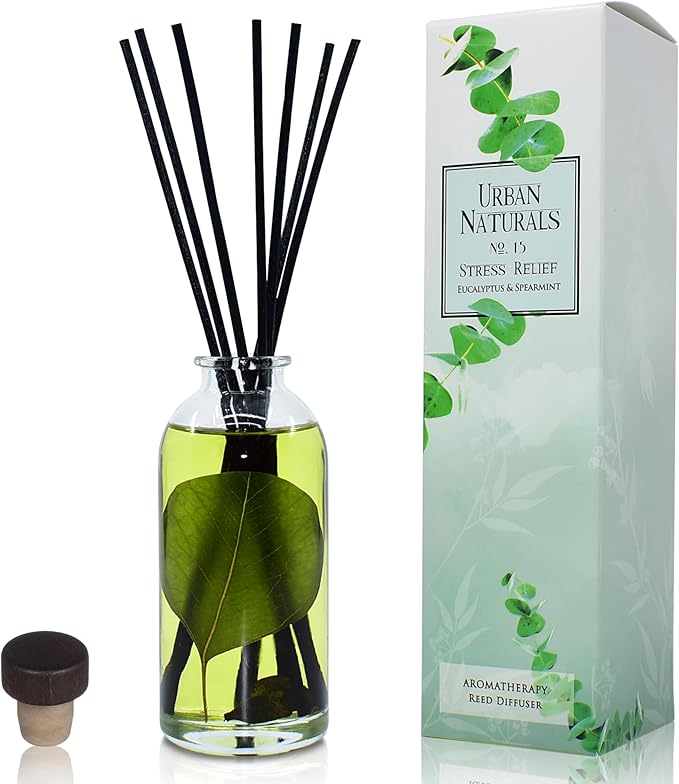 Urban Naturals Eucalyptus Spearmint Stress Relief Aromatherapy Diffuser Gift Set | Fragrance Your Space | Fresh Scented Room Freshener + Home Decor | Home Gift Idea. Vegan.