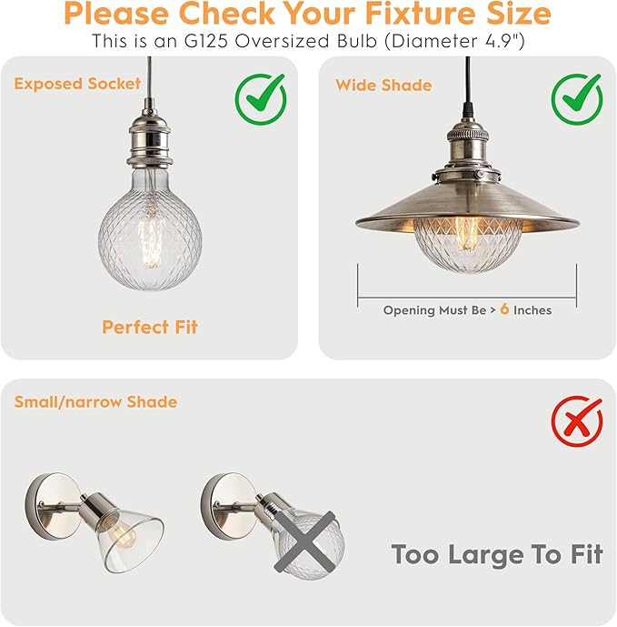 Edison Filament Bulb Pineapple Faceted, Vintage Light Bulbs Clear Crystal, G125 Large Round LED Bulbs, 4W Dimmable E26 Medium Base, Decorative Cut Glass Lights, 4 Pack
