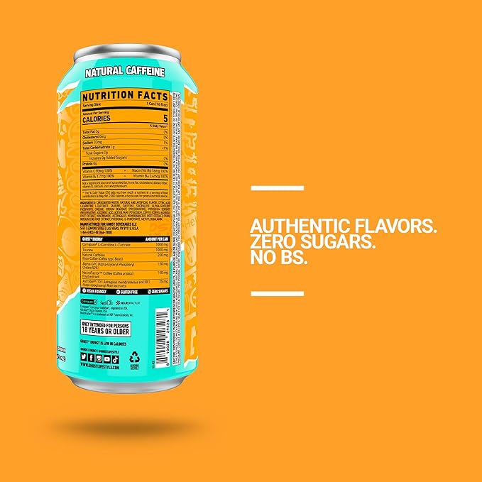 GHOST Energy Drink - 12-Pack, Tropical Mango, 16oz Cans - Energy & Focus & No Artificial Colors - 200mg of Natural Caffeine, L-Carnitine & Taurine - Gluten-Free & Vegan