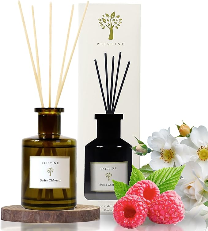 PRISTINE Swiss Château/Inspired by Hilton Reed Diffuser - Home & Bathroom | Fresh Cut Rose, Tangerine, Cedarwood Oil Reed Diffuser Set | Oil & Reed Diffuser Sticks, Home & Office Decor, Fragrance Gift