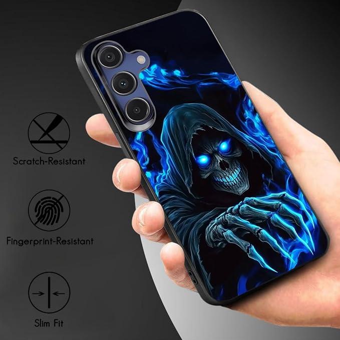 Designed for Galaxy A16 5G Phone Case,Slim Silicone Shockproof Protective Case for Galaxy A16 5G 6.7 inch,Skull with Blue Flame Art