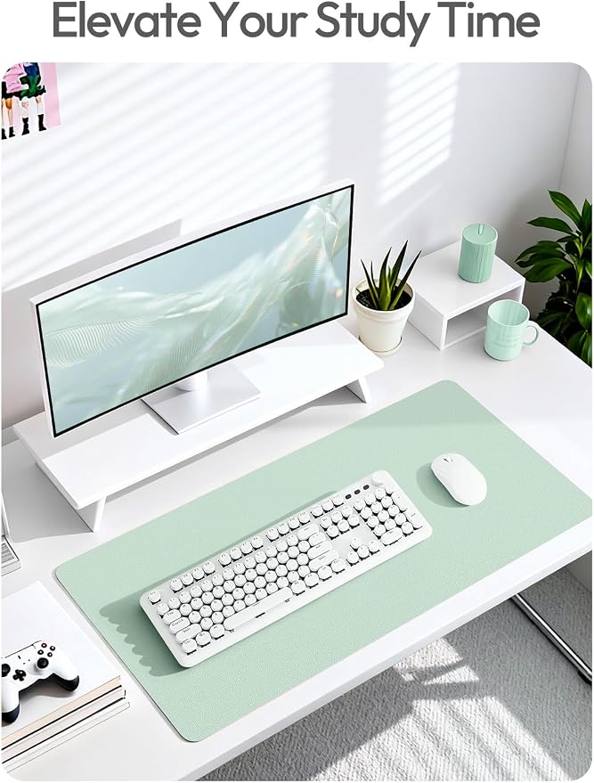 YSAGi Leather Desk Protector, Office Mat, Large Mouse Mat, Non-Slip PU Leather Blotter, Laptop Desk Pad, Waterproof Writing Pad for Office and Home (Pale Green, 47" x 17")