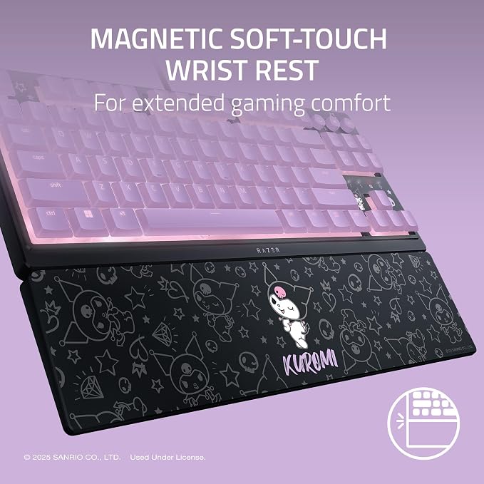 Razer Ornata V3 TKL Gaming Keyboard, Low-Profile Keys, Kuromi Edition | Mecha-Membrane Switches, UV-Coated Keycaps, Backlit Media Keys, 8-Zone RGB Lighting, Magnetic Wrist Wrest