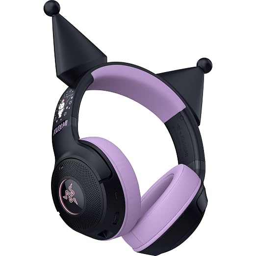 Razer Kraken Kitty V2 BT Wireless RGB Headset, Kuromi Edition | Chroma RGB Kitty Ears & Earcups, Bluetooth 5.2, 40 mm Drivers, Noise-cancelling Mics, Lightweight, USB-C, 40 Hr Battery
