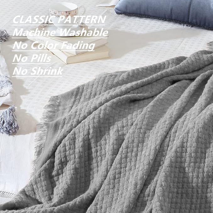 CREVENT Farmhouse Waffle Knit Throw Blanket for Couch Sofa Chair Bed Home Decoration, Soft Warm Cozy Light Weight for Spring Summer Fall (50''X60'' Light Grey)
