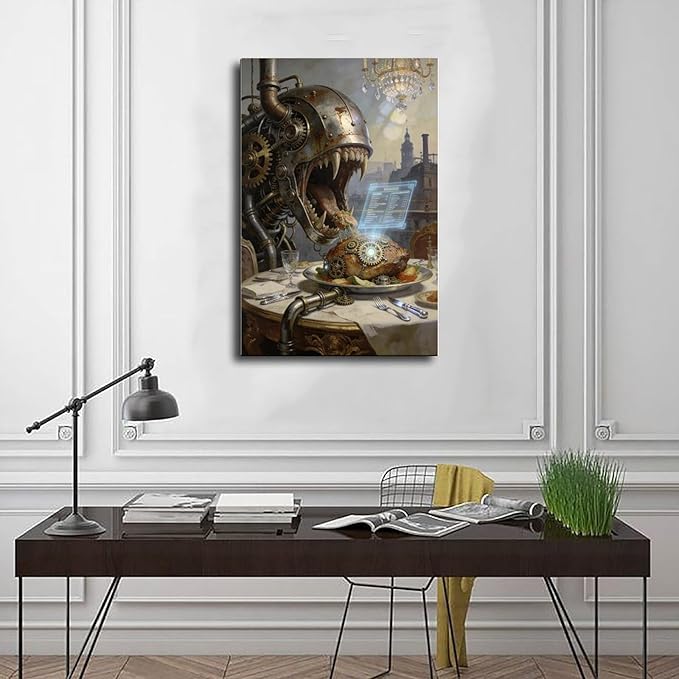 Framed Steampunk Fantasy Wall Art for Living Room And Dining Room Vintage Industrial Decor 16x24inch(40x60cm)