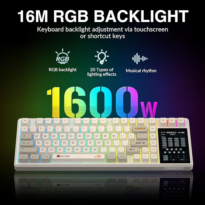Aula L99 Wireless Mechanical Gaming Creamy Keyboard with Smart Touch Screen | Tri-Mode Hot Swappable Custom Keyboard,RGB Backlit,PBT Keycap,Gasket Mount Creamy Sounding Keyboards for Office PC,84 Keys