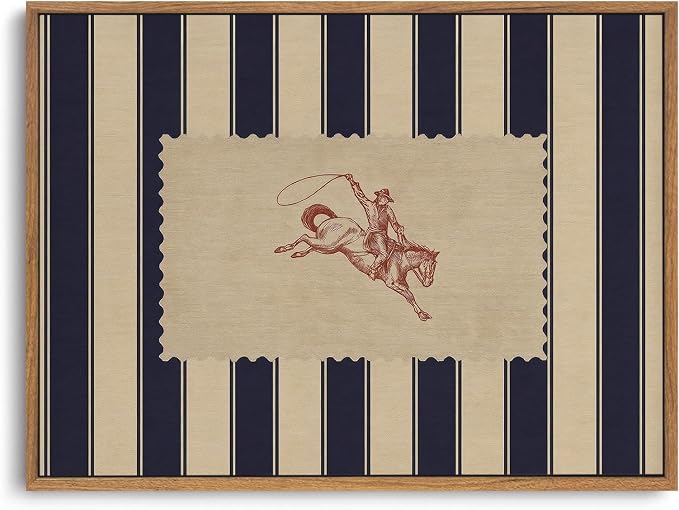 ZZLWBKGL Western Wall Decor Striped Cowboy Canvas Art Vintage Wall Art | Farmhouse Artwork Retro West Country Aesthetic Mid Century Rodeo Paintings Living Room Bedroom 16x24in