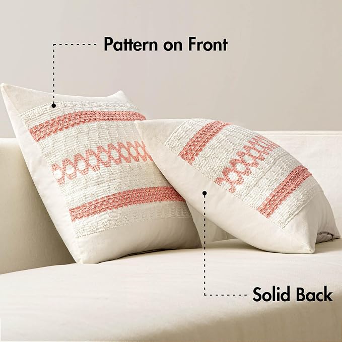 MIULEE Set of 2 Coral Red Boho Decorative Pillow Covers 20x20 Inch | Farmhouse Couch Throw Pillows Modern Spring Cotton Cushion CoversMacrame Woven Home Decor for Bed Sofa Chair