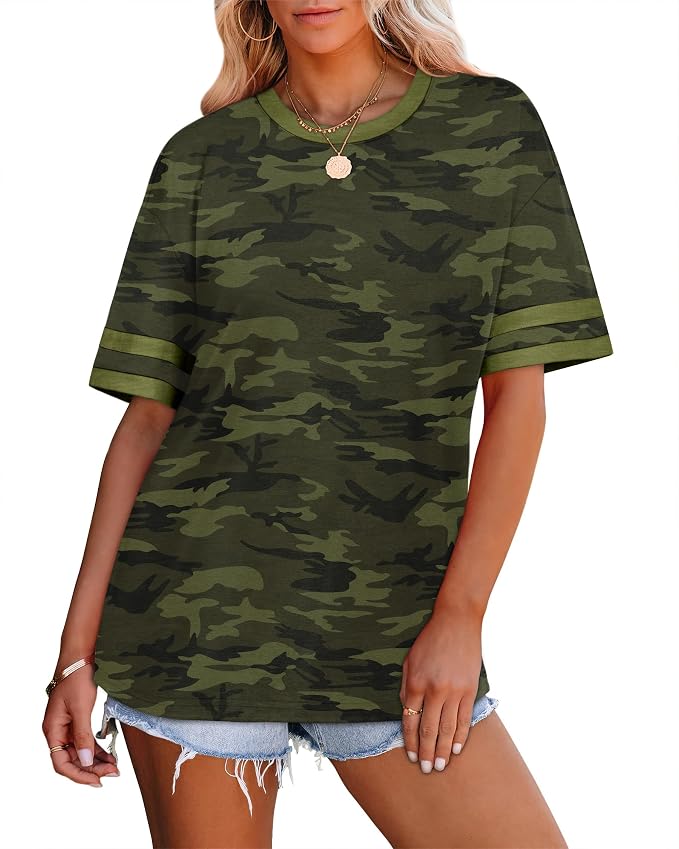WIHOLL Womens T Shirts Loose Fit Short Sleeve Tees Crew Neck Color Block Summer Tops 2026 Fashion