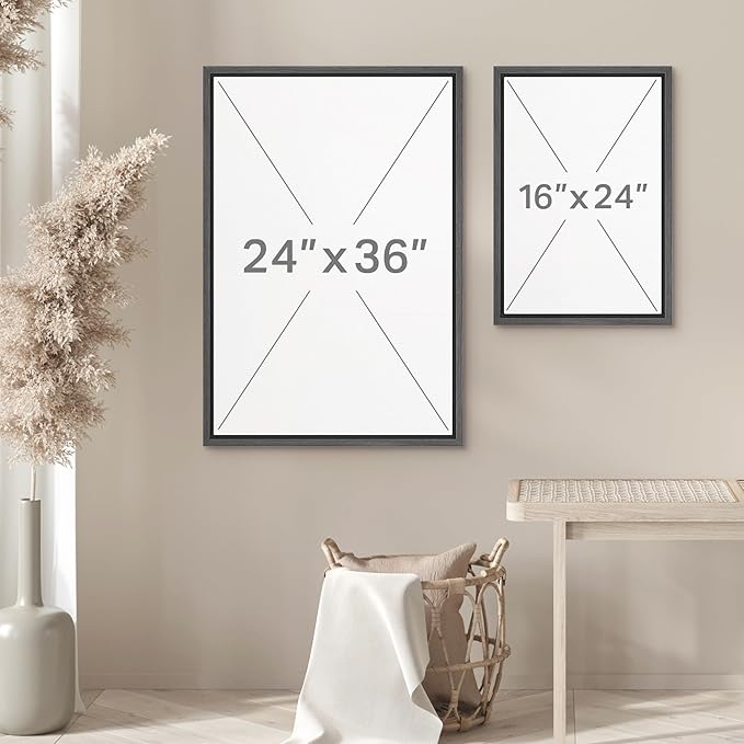 wall26 Framed Canvas Print Wall Art Set Minimal Horizon Landscape in Calm Neutral Shades Illustrations Modern Art Decorative Multicolor for Living Room, Bedroom, Office - 24"x36"x3 BLACK
