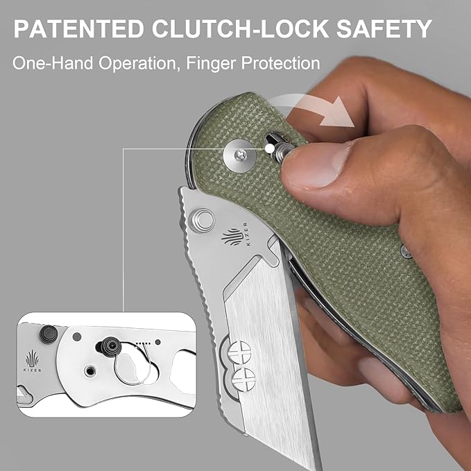 Kizer Uti Bear(New Dual-screw Version) Folding Utility Knife, Clutch Lock Box Cutter EDC Pocket knife with 5PCS Razor Blades, Pocket Knives with Pocket Clip for Men Women V3619JM1