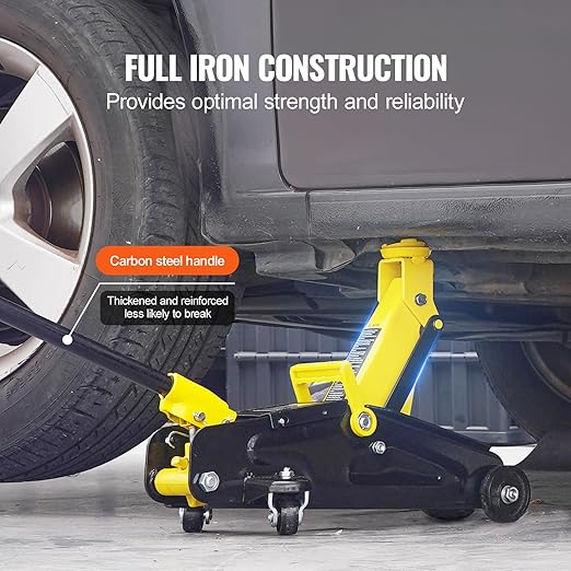 VEVOR Low Profile Floor Jack 2 Ton (4400 lbs), Heavy Duty Iron Hydraulic Racing Floor Jack, Hydraulic Car Jack, Single Piston Quick Lift Pump, 4.9"-13.2" Height Lifting Range (Yellow)