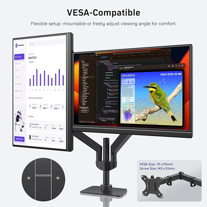 MNN 18.5" 100Hz FHD IPS USB-C HDMI Portable Gaming Monitor | 18.5" FHD IPS 100Hz, built-in stand & dual speakers, USB-C/HDMI, for PC/Phone/PS5/Xbox/Switch, travel gaming.