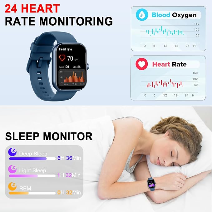 Smart Watch for Men Women (Answer/Make Call), 1.96"HD Smartwatch with Heart Rate/Sleep Monitor/Pedometer, 113+ Sports Modes, New Fitness Watch IP68 Waterproof, Activity Tracker for Android iOS-Blue