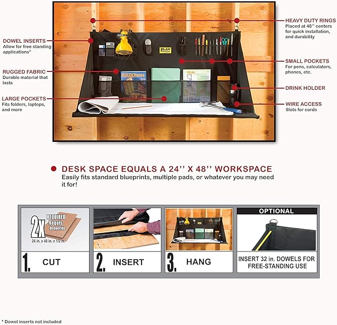 PRO WS3800 Portable Standing Desk, Workbench, Station, Storage for Jobsite, Garage, Office, Shop, Hanging Work Surface, Black