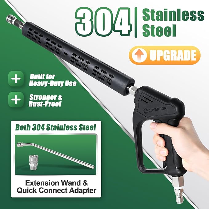 Pressure Washer Gun Wand with Swivel, Durable 304 Stainless Steel Extension Lance, 4000PSI Power Washer Handle with 3/8" Plug & M22 Inlet 1/4" Quick Connect for Foam Cannon Car Wash
