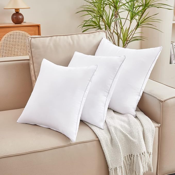 Qeils 20 x 20 Pillow Inserts Set of 2 White Throw Pillow Inserts with Soft Polyester Cover - Rectangle Square Interior Sofa Pillow Inserts Decorative Pillow Insert White Couch Pillow