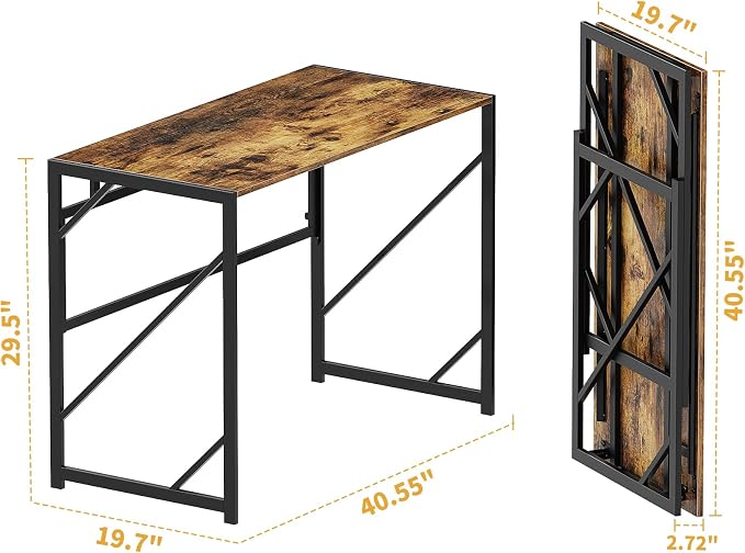 Elephance Folding Desk Writing Computer Desk for Home Office No-Assembly | Study Office Desk,Foldable Table for Small Spaces,39.4 inch,Rustic Brown