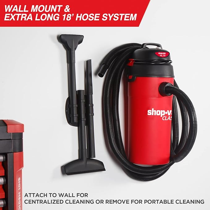 Shop-Vac 5 Gallon 5.5 Peak HP Wet/Dry Vacuum, Wall Mountable Compact Shop Vacuum with 18+7Ft Hose & Attachments 2-in-1 AC Drain Line Unclogger, Universal HVAC Drain Line Cleaner Adapter