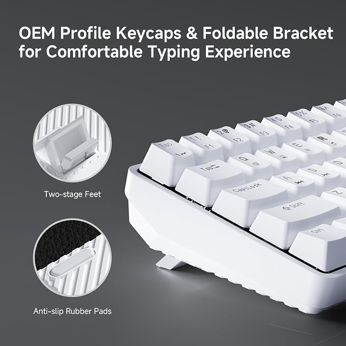 TMKB 60% Mechanical Gaming Keyboard, Red Linear Switch, Wired, White | LED Backlight, Anti-Ghosting, Detachable USB-C, Double-Shot Keycaps, 61 Keys