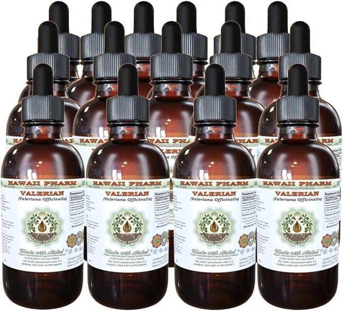 Valerian Alcohol-Free Liquid Extract, Organic Valerian (Valeriana Officinalis) Dried Root Glycerite Natural Herbal Supplement, Hawaii Pharm, USA 15x4 fl.oz