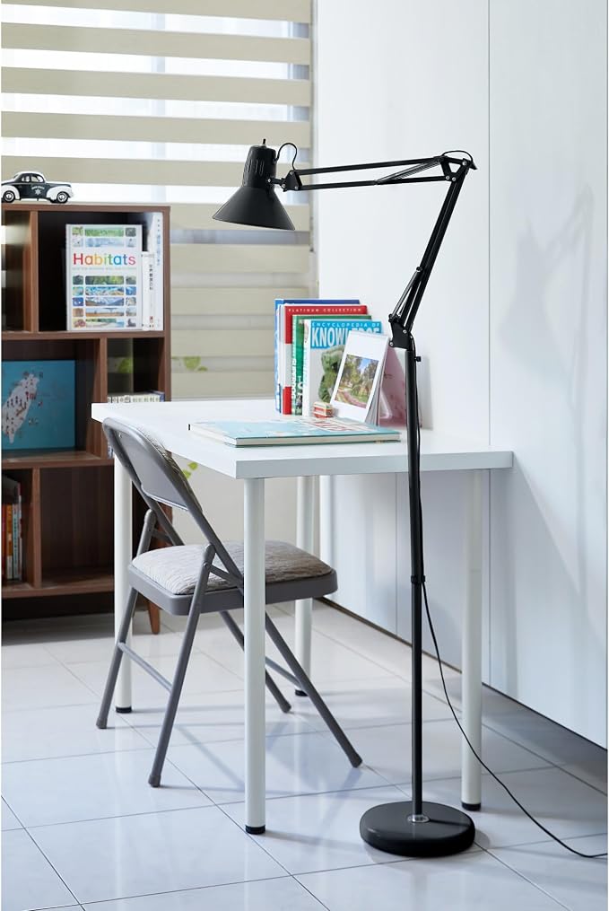 Bostitch Office VLF100F Swing Arm Metal Floor Lamp, 72" Tall with Multi-Joint Adjustment, Includes Replaceable LED Bulb (VLF), Black