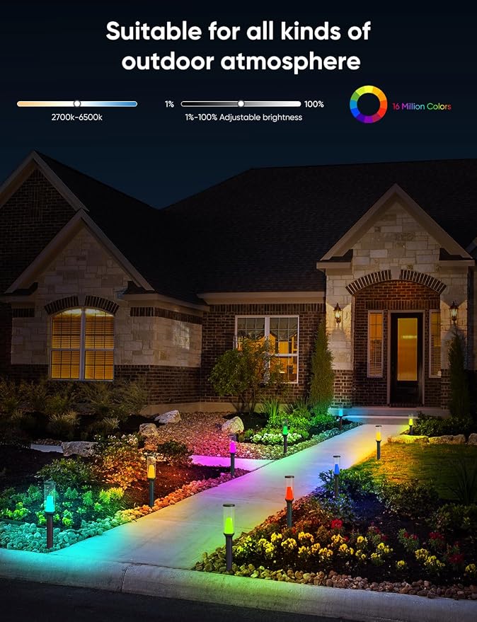 APPECK Pathway Lights,RGBCW Walkway Lights with APP Control,4 Pack | IP65 Waterproof,Low Voltage Landscape Lighting 800LM,Color Changing,for Garden, Yard, Patio,Compatible with Alexa