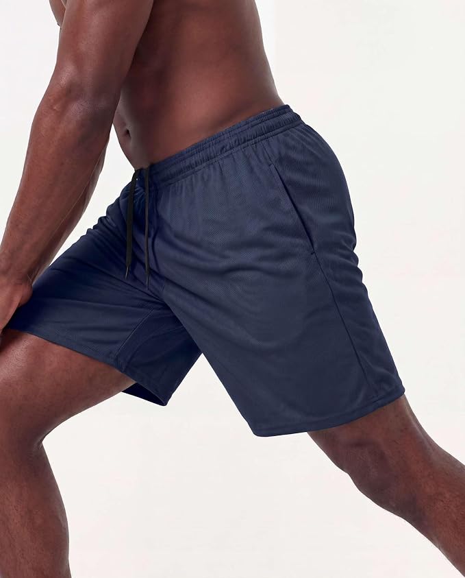 5 Pack Men's Mesh Shorts Athletic Basketball Sports Gym Workout Pockets | Cooling Moisture-Wicking, 9", Long, Quick-Dry, Breathable, Elastic Drawstring Waistband. Running, Exercise, Soccer, Training.