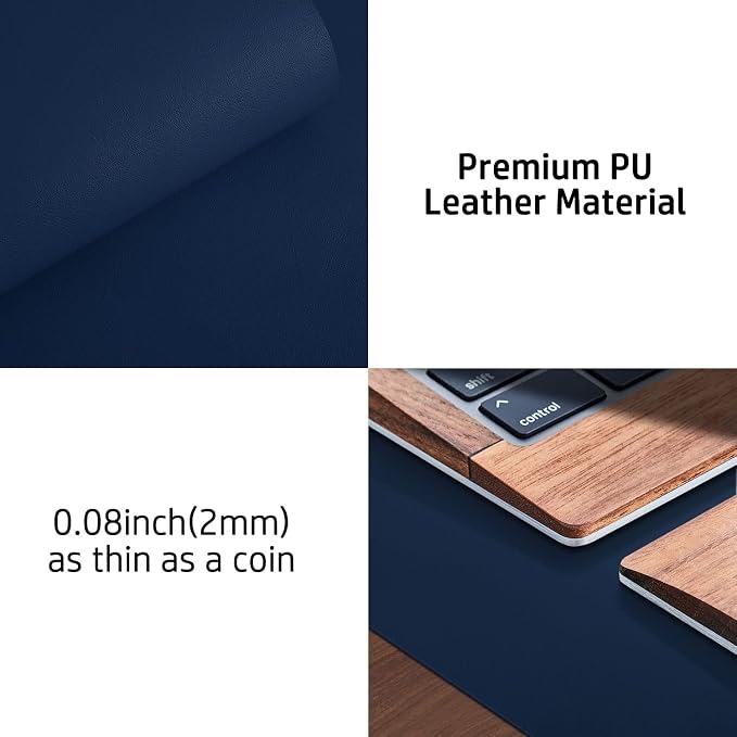 Aothia Leather Desk Pad Protector, Mouse Pad,Office Desk Mat, Non-Slip PU Leather Desk Blotter, Laptop Desk Pad, Waterproof Desk Writing Pad for Office and Home (Dark Blue,36" x 17")