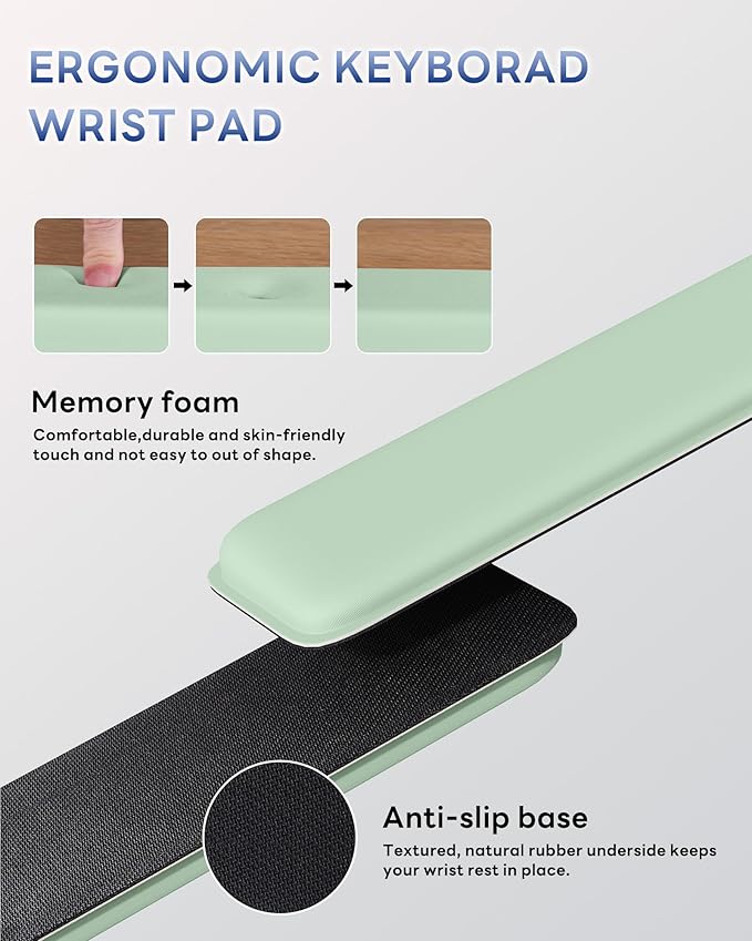 Laborio Computer Keyboard Wrist Rest, Keyboard Riser Stand for Desktop | Green, Ergonomic Acrylic Keyboard Holder, Non-slip Wrist Pad, Pain Relief for Typing, Multiple Colors