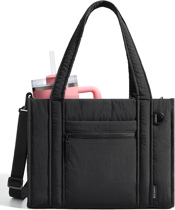 BAGSMART Boxy Tote Bag for Women, Crossbody Work Bag with Zipper | 3 Sizes Small Mini Tote Bag, Inner Tumbler Pocket Crush Bow Should Bag for Travel Work College