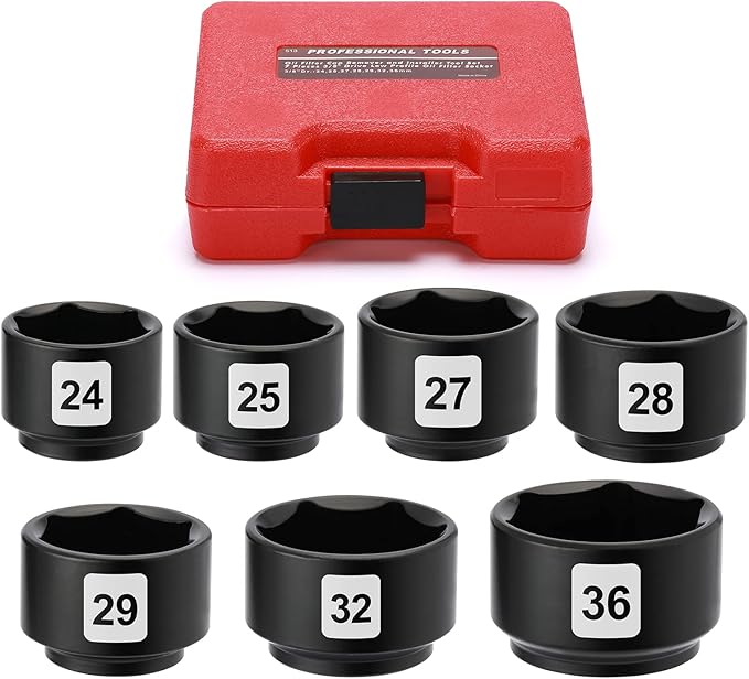Mayouko 7 Pieces 3/8" Drive Low Profile Oil Filter Wrench Socket Set, Oil Filter Cap Remove and Install Tool Kit, 24mm, 25mm, 27mm, 28mm, 29mm, 32mm, 36mm, CR-V