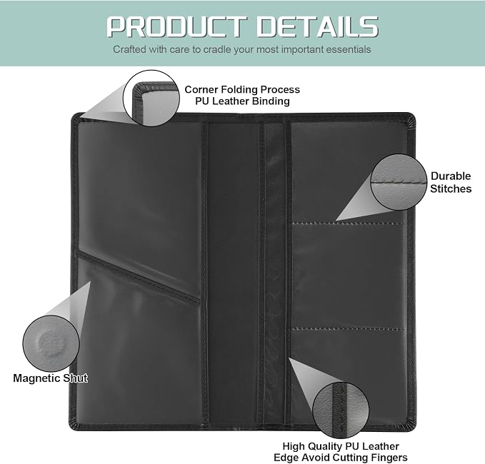 JUSTTOP 1Pack Car Registration and Insurance Holder,Car Document Holder for Cards License with Magnetic Shut,Vehicle Glove Box Car Organizer for Documents, Cards, License(Black)