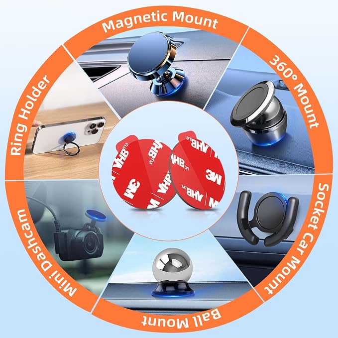 pop-tech Sticky Adhesive Replacement for Magnetic Car Mount, 8PCS Circular Heat Resistant Double Sided Strong Sticker Pads for Magnet Cell Phone Stand & Finger Ring Holder & Socket Grip Base