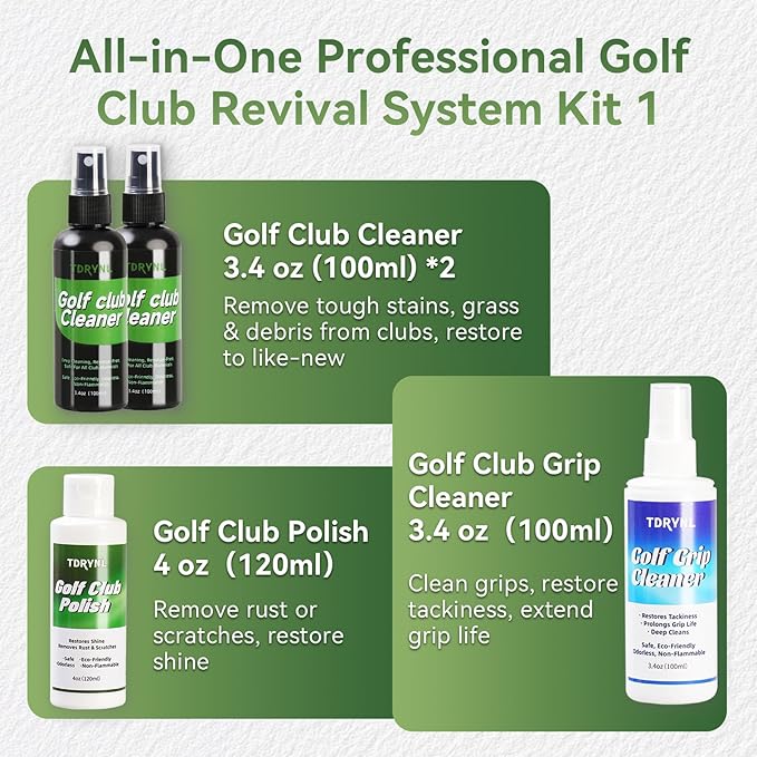 Pro Golf Club Care Kit – Cleaner, Polish, Brush, Groove Sharpener, Grip Cleaner, Magnetic Towel & Leather Bag – Restores Clubs, Removes Rust & Scratches, Renews Tackiness