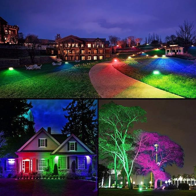 Led Flood Light 30W, 300W Equivalent 3000 LM Outdoor Color Changing Led Stage Landscape Lights, Bluetooth RGBW Smart Floodlights 2700K & 16 Million Colors&Timing& Music Sync, IP66，US 3-Plug (6 Pack)