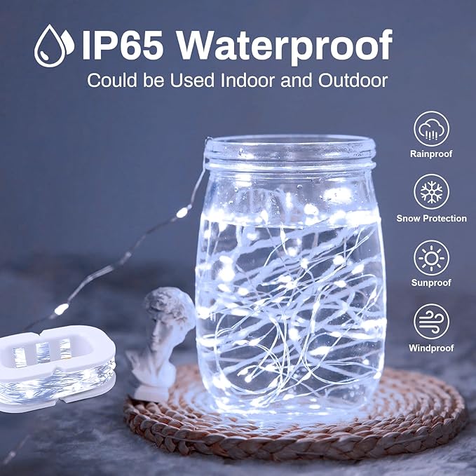 50LED Fairy Lights USB & Battery Powered 2Pack, 16FT White Fairy String Lights with 8 Modes & Timer, Cuttable Copper Wire Waterproof Twinkle Light Indoor Outdoor for Bedroom Wedding Christmas Decor