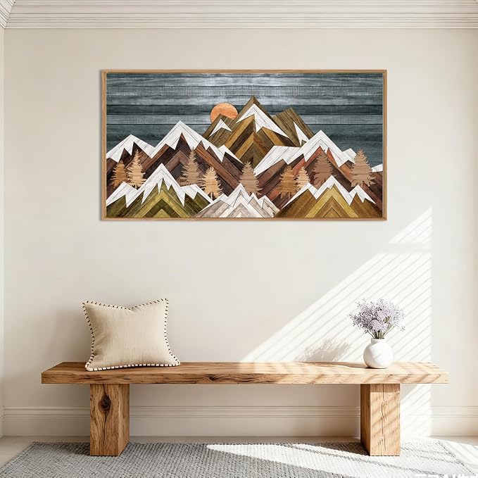 BINCUE Boho Mountain Wall Art Framed Mountain Landscape Canvas Artwork for Living Room Bedroom Bathroom Office 20x40 Inch
