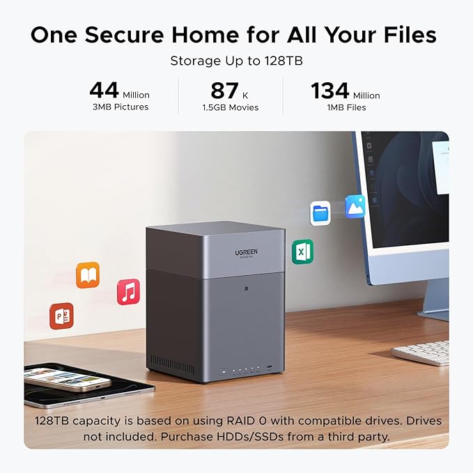 UGREEN NAS DH4300 Plus 4-Bay, Support Capacity up to 128TB (Diskless) | Remote Access, AI Photo Album, Beginner Friendly, 8GB LPDDR4X RAM, 2.5GbE, 4K HDMI, Network Attached Storage (Diskless)