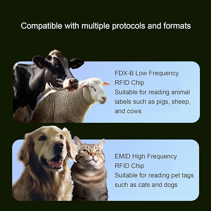 Diyeeni Pet Microchip Reader, 500 Records Animal Chip ID Scanner, Animal ID Tag Handheld Reader for Dog Cat Pig, Support EMID & FDX B (ISO11784/11785) 134.2KHz/125KHz