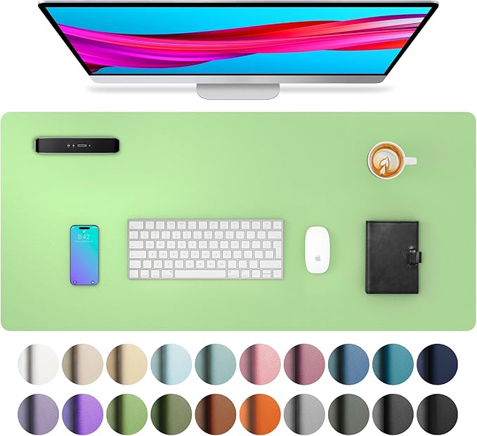 Aothia Leather Desk Pad Protector, Mouse Pad, Office Desk Mat, Non-Slip PU Leather Desk Blotter, Laptop Desk Pad, Waterproof Desk Writing Pad for Office and Home (23.6" x 13.7", Foam Green)