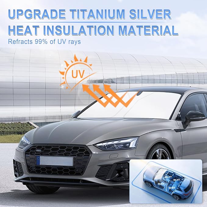 SINGARO 300T Universal Car Windshield Sun Shade, Foldable Reflective for Windshield & Window Shades with Overlapping Design, Car Interior Accessories (57" L x 36.2" W)