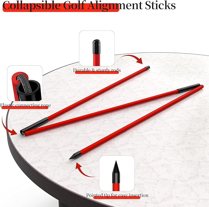 MoKo Golf Alignment Stick, 2 Set Golf Alignment Rods, 48" Collapsible Alignment Stick Golf Training Aid for Aiming, Putting, Posture Corrector, Golf Practice Sticks with Clear Tube Case