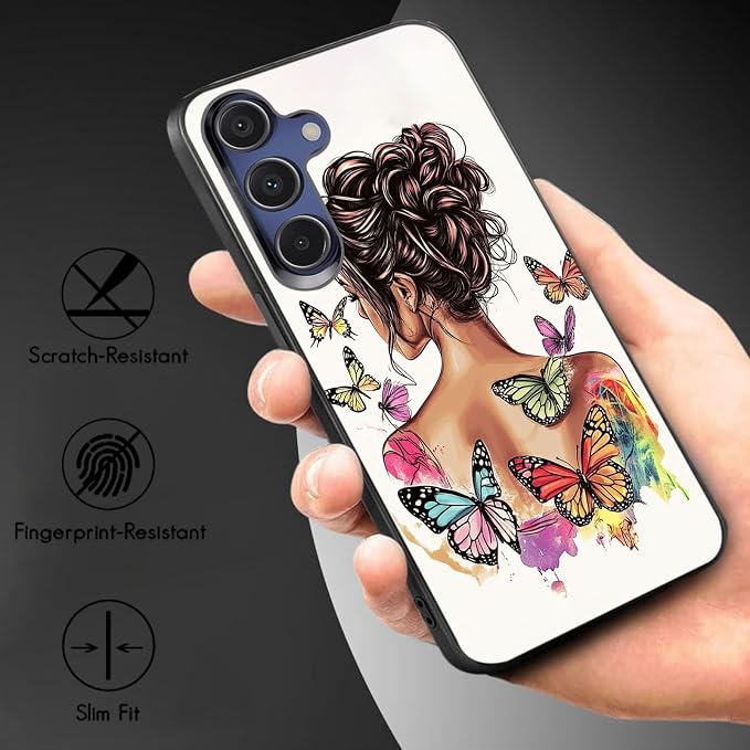 Designed for Galaxy A17 5G Phone Case,Slim Silicone Shockproof Protective Case for Galaxy A17 5G 6.7 inch,Butterfly Girl Watercolor Art