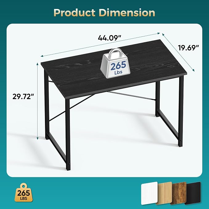 OLIXIS 44 Inch Computer Office Desk for Small Spaces, Writing Gaming Work Desk Modern Study Table with Metal Frame Home Bedroom, Black | Metal Frame, Writing Gaming Work, Home Bedroom, Easy Assembly, Sturdy Design, Black