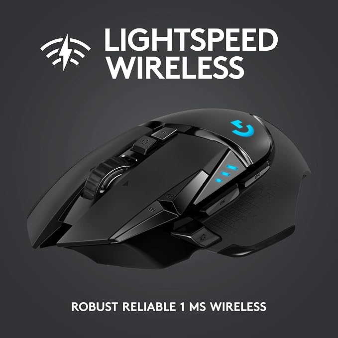 Logitech G502 Lightspeed Wireless Gaming Mouse - Black | RGB, Adjustable Weights, 11 Programmable Buttons, POWERPLAY Compatible, On-Board Memory, for PC/Mac